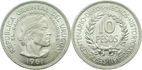 10 Pesos AR
Uruguay, 1961, Commemorating Sesquicentennial of Revolution Against Spain
33mm, 12,5 g