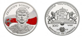 100 Dram AR
Armenia, Zbigniew Boniek, 2009, Silver 925/1000
38 mm, 28 g
KM# 156