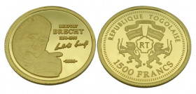 1500 Francs AV
Togo, 2006, Bertholt Brecht, Gold 999/1000
14 mm, 1,24 g