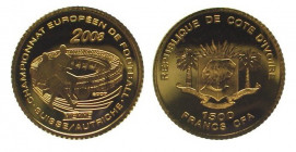 1500 Francs AV
Ivory Coast, 2007, European Football Championship 2008, Klagenfurt, Gold 917/1000
16 mm, 1 g
KM# 13