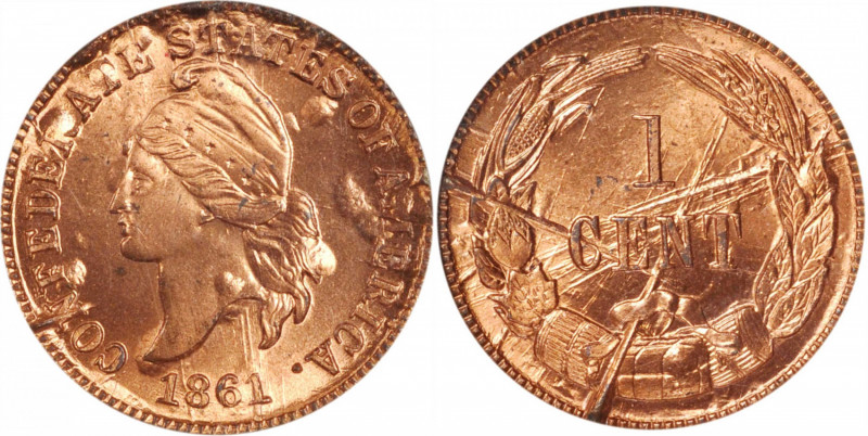 "1861" (1961) Confederate Cent. Bashlow Restrike. Breen-8013. Copper. MS-65 RD (...