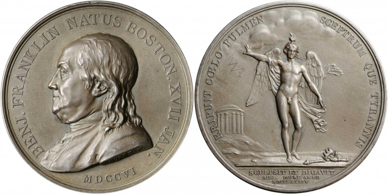 "1784" (1880-) Franklin Winged Genius Medal. Paris Mint Restrike. By Augustin Du...