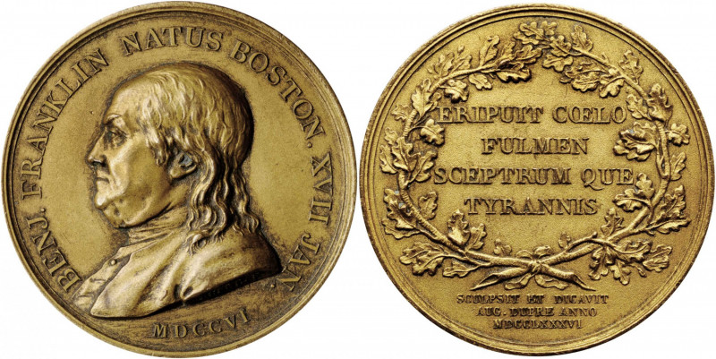 "1786" (1880-) Benj. Franklin Natus Boston Medal. Paris Mint Restrike. By August...