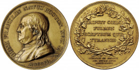"1786" (1880-) Benj. Franklin Natus Boston Medal. Paris Mint Restrike. By Augustin Dupre. Adams-Bentley 14, Betts-620, Greenslet GM-34. Yellow Bronze....