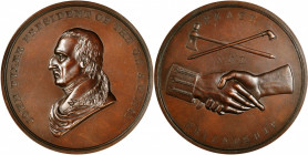 "1841" John Tyler Indian Peace Medal. Second Size. By Ferdinand Pettrich and John Reich. Julian IP-22. Bronze. First Reverse. Mint State.

62.5 mm.