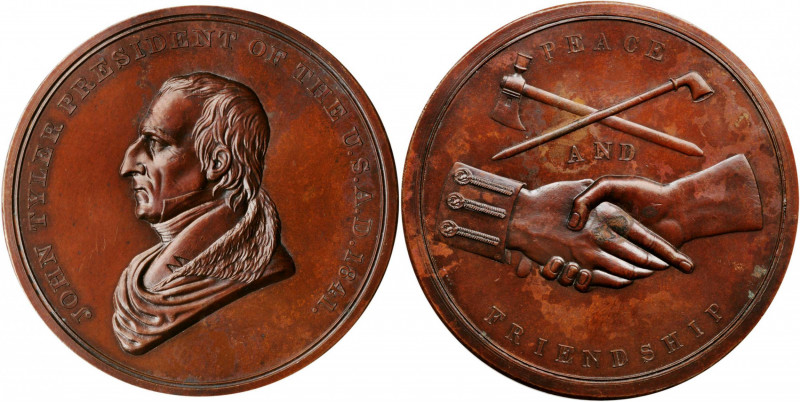 "1841" John Tyler Indian Peace Medal. Third Size. By Ferdinand Pettrich and John...