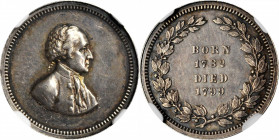 "1799" (ca. 1861) U.S. Mint Born and Died Medalet. Paquet First Obverse - First Wreath Reverse. Musante GW-443, Baker-156A, Julian PR-25. Silver. MS-6...