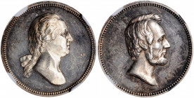 Undated (ca. 1870s) Washington / Lincoln Medalet. Second Non-Mint Issue. Musante GW-454. Silver. MS-62 PL (NGC).

18 mm.