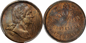 1864 Great Central Fair, Philadelphia Medalet. Musante GW-672, Baker-363A, Julian CM-43, Fuld-750L-1a. Copper. Reeded Edge. MS-65 BN (PCGS).

18 mm....