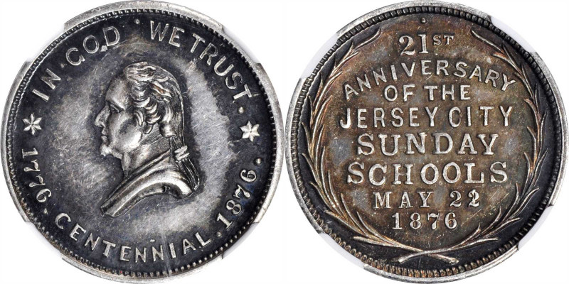 1876 Jersey City Sunday Schools Medal. First Obverse. By David Proskey. Musante ...