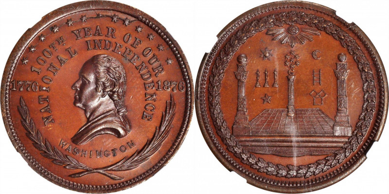 1876 National Independence - Masonic Reverse Medal. By George Hampden Lovett. Mu...