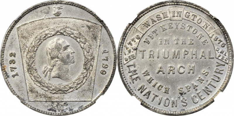 1876 Triumphal Arch Keystone Medal. Musante GW-875, Baker-408B. White Metal. AU-...