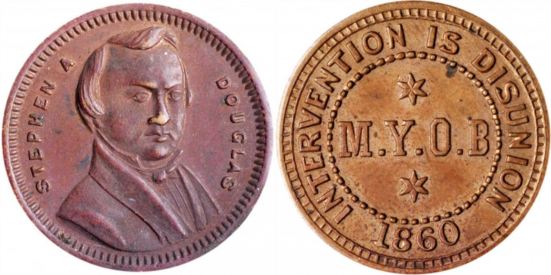 1860 Stephen Douglas Campaign Medalet. DeWitt-SD 1860-22. Copper. Mint State, En...