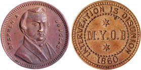 1860 Stephen Douglas Campaign Medalet. DeWitt-SD 1860-22. Copper. Mint State, Environmental Damage.

19 mm.