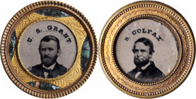 Undated (1868) Ulysses S. Grant Campaign Ferrotype. DeWitt-USG 1868-Unlisted. Gilt Brass Shells. About Uncirculated.

24 mm. Green foil or paper beh...