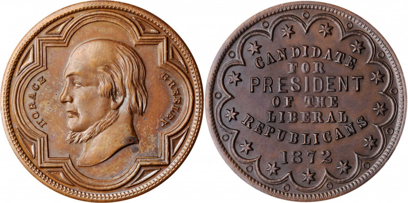 1872 Horace Greeley Campaign Medal. DeWitt-HG 1872-1. Copper. Mint State.

31 ...