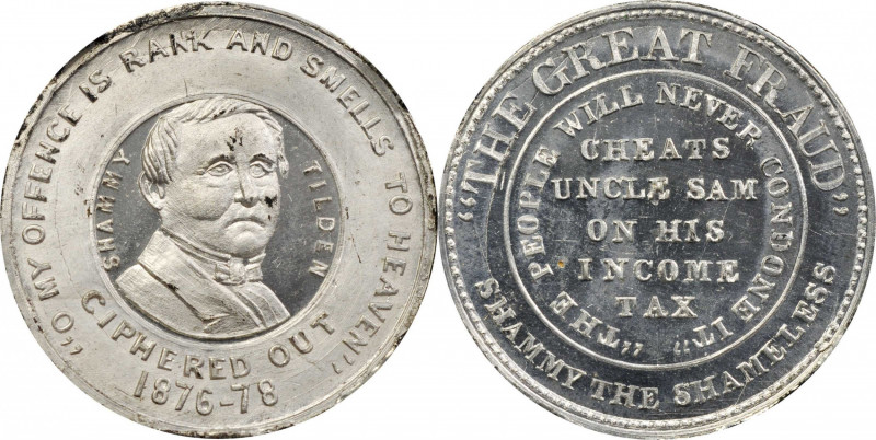 1876-78 Samuel J. Tilden Campaign Medal. DeWitt-SJT 1876-7. White Metal. MS-65 (...