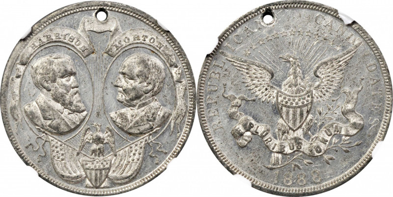 1888 Benjamin Harrison Campaign Medal. DeWitt-BH 1888-13. White Metal. MS-63 (NG...