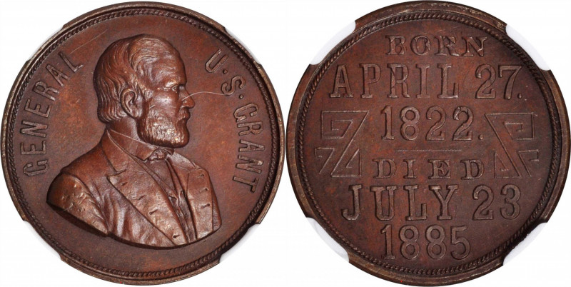 "1885" Ulysses S. Grant Death Memorial Medal. Bronze--Double Struck--MS-65 BN (N...