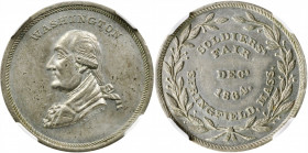 1864 Soldier's Fair Medal. By John Adams Bolen. Musante JAB-16, Musante GW-679, Baker-365. Tin. MS-62 (NGC).

28 mm.