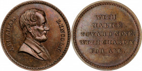 Undated (ca. 1865) Lincoln / With Malice Toward None Medal. By John Adams Bolen. Musante JAB-20, Cunningham 29-010C, King-866. Copper. Choice Mint Sta...