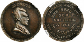 Undated (ca. 1867) Andrew Jackson / The Stern Old Soldier Medal. By John Adams Bolen. Musante JAB-27. Copper. MS-64 BN (NGC).

25 mm.
