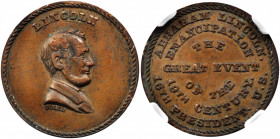 Undated (ca. 1867) Lincoln / Emancipation Medal. By John Adams Bolen. Musante JAB-28, Cunningham 29-120C, King-237. Copper. AU-53 BN (NGC).

25 mm.