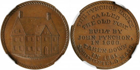 "1831" (ca. 1881) Pynchon House Medal. By John Adams Bolen. Musante JAB-39, Rulau Ma-Sp 56A. Copper. MS-65 BN (NGC).

25 mm.
