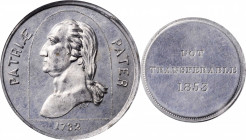 "1853" (ca. 1860) Pater Patriae / Not Transferable Muling. By Frederick C. Key and George Hampden Lovett. Musante GW-236, Baker-636B. White Metal. MS-...