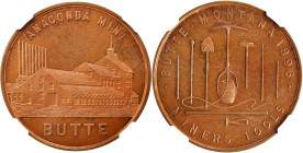 1896 Anaconda Mine Medal. Type I. HK-734, Rulau-But 2. Rarity-5. Copper. MS-64 RB (NGC).

38 mm.

From the Tim Gabriele Collection.