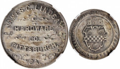 1908 Pittsburgh, Pennsylvania Sesquicentennial Medal / James C. Lindsay Store Card. HK-Unlisted. Silvered German Silver. MS-63 (NGC).

38 mm. Obv: C...