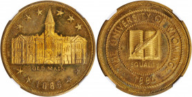 1886 University of Wyoming Old Main Building Medal. Brass. MS-64 DPL (NGC).

38 mm. Obv: Building titled OLD MAIN in center with six stars above, fo...