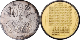 1893 Calendar Medal. Sterling Silver with Celluloid Encasement. Extremely Fine.

39.8 mm. Obv: Silver disc engraved 1893 over an ornate (perhaps) DS...