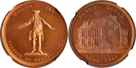1882 William Penn, Founder of Pennsylvania Medal. Copper. MS-67 RB PL (NGC).

32 mm. Obv: Full length image of Penn, his arms outstretched, inscript...