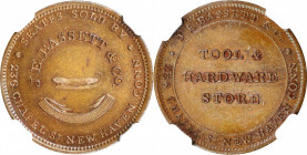 Connecticut--New Haven. Undated J.E. Bassett & Co. Miller-Conn 15. Copper. Plain Edge. MS-65 BN (NGC).

25 mm.

From the Tim Gabriele Collection.