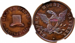 Illinois--Chicago. Undated (1853-1857) Baker & Moody. Miller-Ill 4. Copper. Plain Edge. MS-66 BN (NGC).

28 mm.

From the Tim Gabriele Collection.