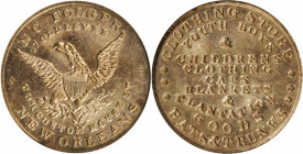 Louisiana--New Orleans. Undated (1853-1858) N.C. Folger. Miller-La 10B. Brass. Reeded Edge. MS-63 (NGC).

29 mm.

From the Tim Gabriele Collection...