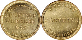 New York--New York. Undated Jennings, Wheeler & Co. Miller-NY 380. Brass. Plain Edge. MS-63 (NGC).

29 mm.

From the Tim Gabriele Collection.