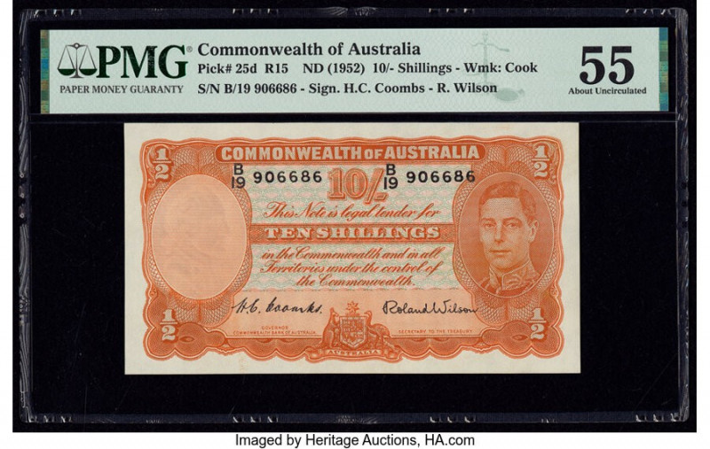 Australia Commonwealth Bank of Australia 10 Shillings ND (1952) Pick 25d R15 PMG...