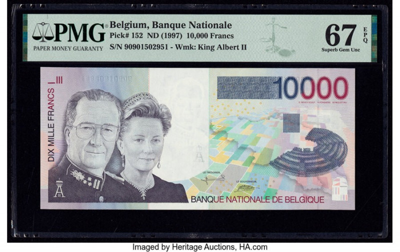 Belgium Banque Nationale de Belgique 10,000 Francs ND (1997) Pick 152 PMG Superb...