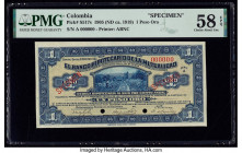 Colombia Banco Hipotecario de la Mutualidad 1 Peso Oro 1905 (ND ca. 1919) Pick S517s Specimen PMG Choice About Unc 58 EPQ. Red Specimen overprints and...