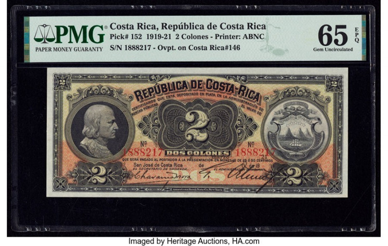 Costa Rica Republica de Costa Rica 2 Colones 1919-21 Pick 152 PMG Gem Uncirculat...
