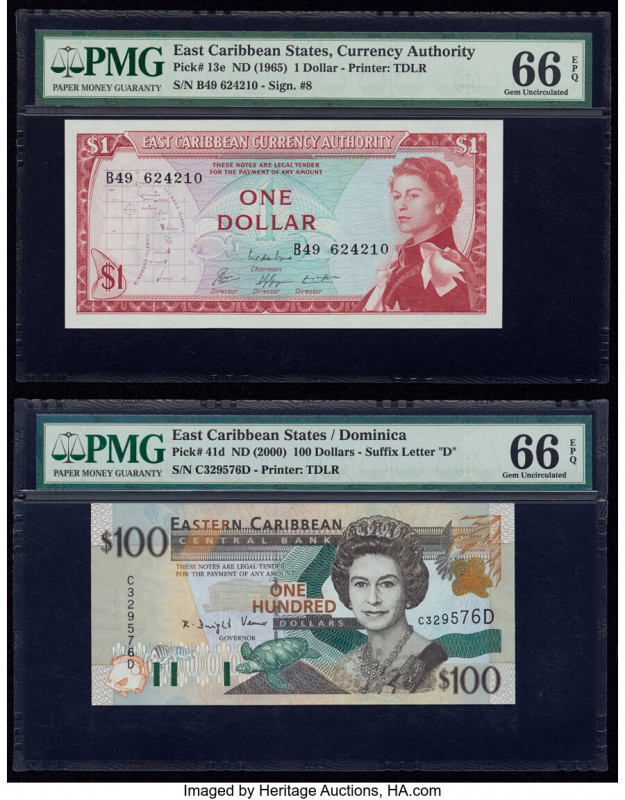 East Caribbean States Currency Authority 1; 100 Dollar ND (1965); ND (2000) Pick...