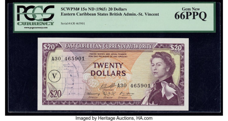 East Caribbean States Currency Authority, St. Vincent 20 Dollars ND (1965) Pick ...