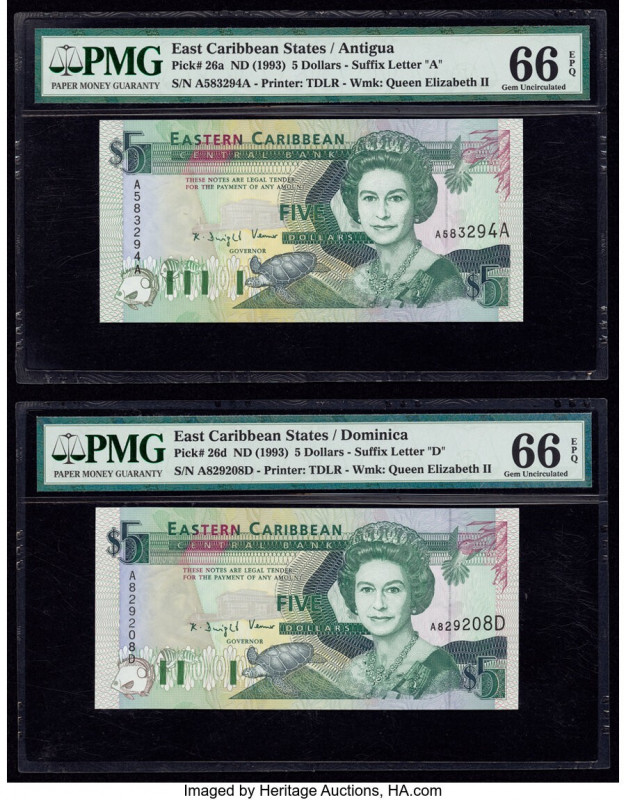 East Caribbean States Central Bank, Antigua 5 Dollars ND (1993) Pick 26a; 26d; 2...