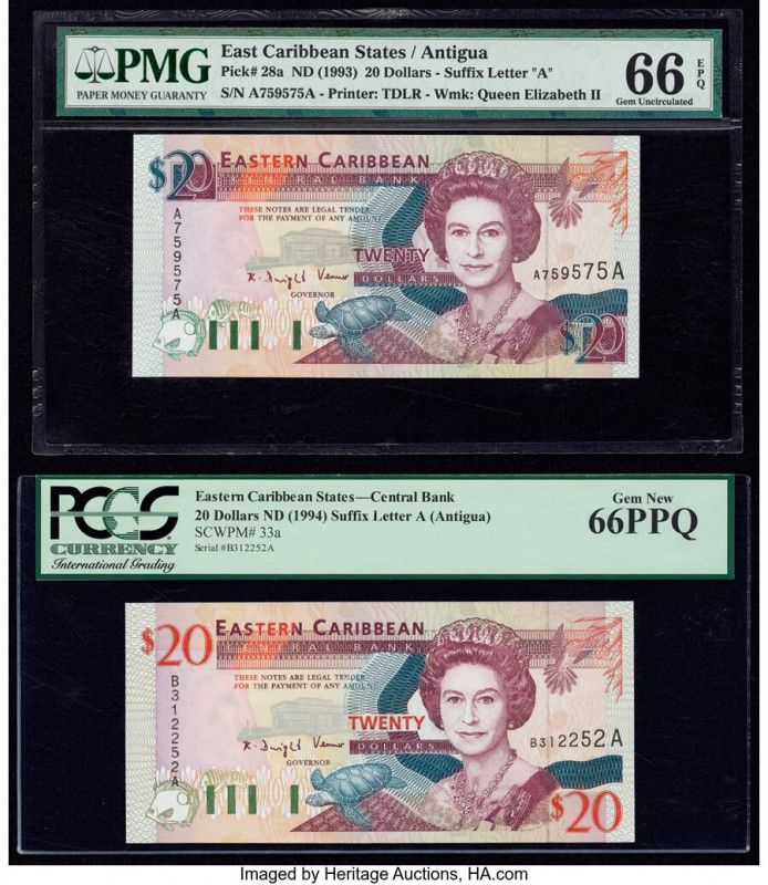 East Caribbean States Central Bank, Antigua 20 Dollars ND (1993); ND (1994) Pick...