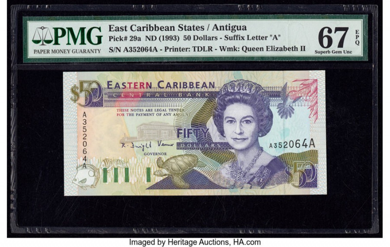 East Caribbean States Central Bank, Antigua 50 Dollars ND (1993) Pick 29a PMG Su...