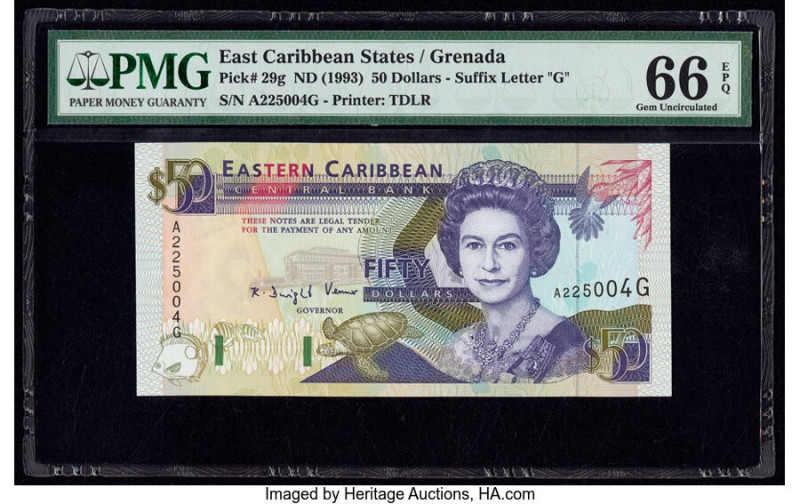 East Caribbean States Central Bank, Grenada 50 Dollars ND (1993) Pick 29g PMG Ge...