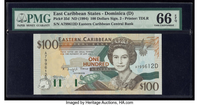 East Caribbean States Central Bank, Dominica 100 Dollars ND (1994) Pick 35d PMG ...