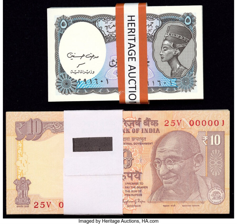 Egypt and India, 2 Packs of 100 Notes Each Crisp Uncirculated. 

HID09801242017
...